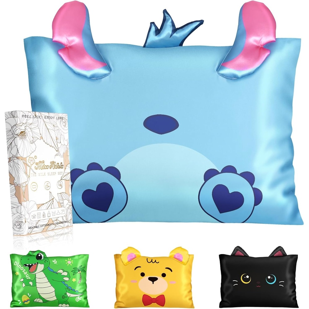 image:imageMiss Adola Kids Pillowcases Standard Size 20x26 Cute Cartoon Soft Breathable Silk Pillow Cases for Hair and Skin with Hidden Zipper for Girls Fun Kawaii Design for Bedding Fish TailHeart Blue