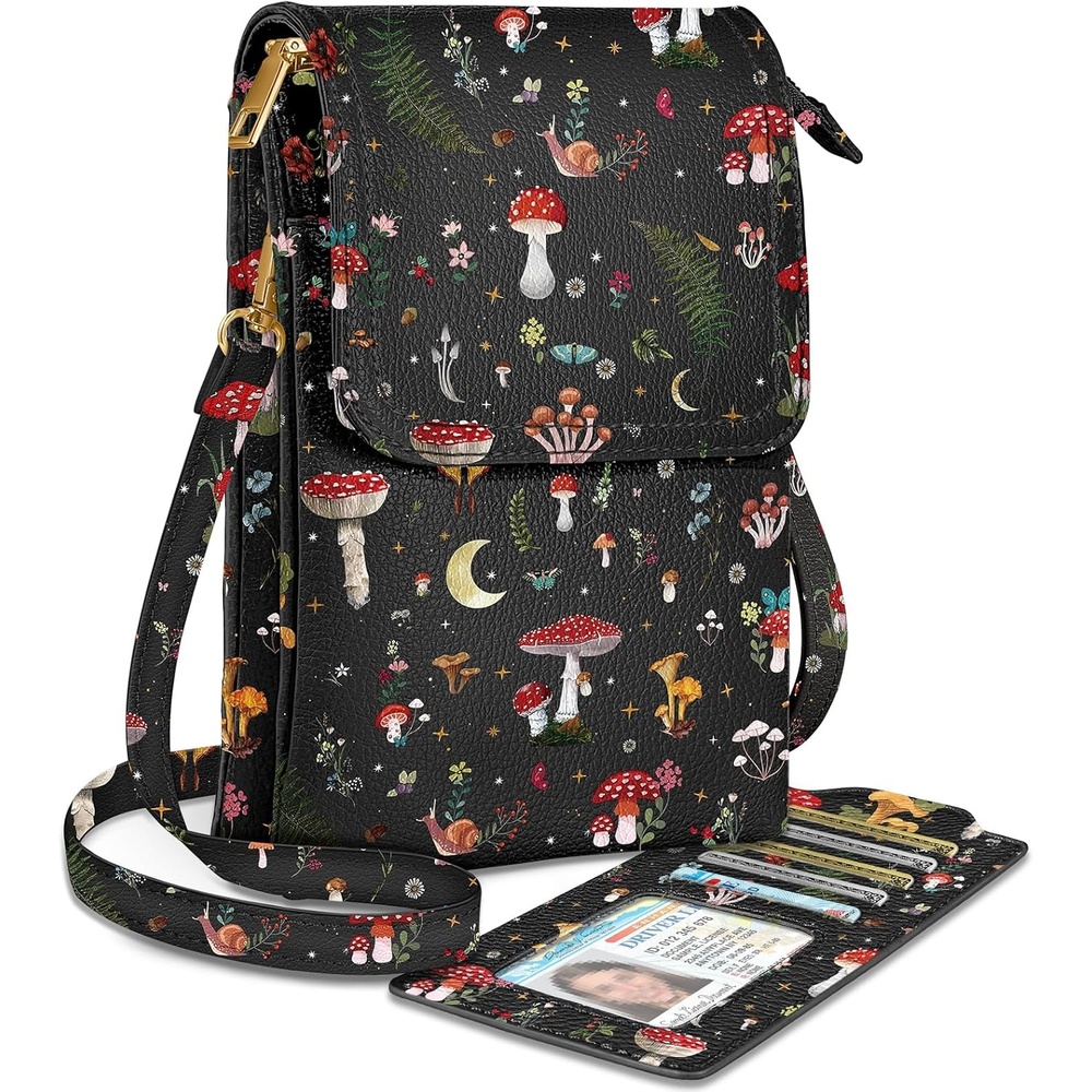 image:imageMiss Adola Small Crossbody Phone Purse for Women Cute Cell Phone Wallet Leather Cross Body Bags with Card Holder SlotMushroom
