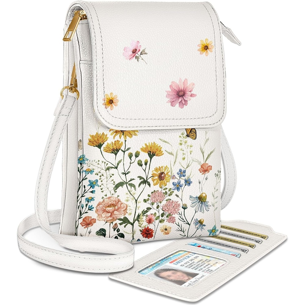 image:imageMiss Adola Small Crossbody Phone Purse for Women Cute Cell Phone Wallet Leather Cross Body Bags with Card Holder SlotVintage Flower