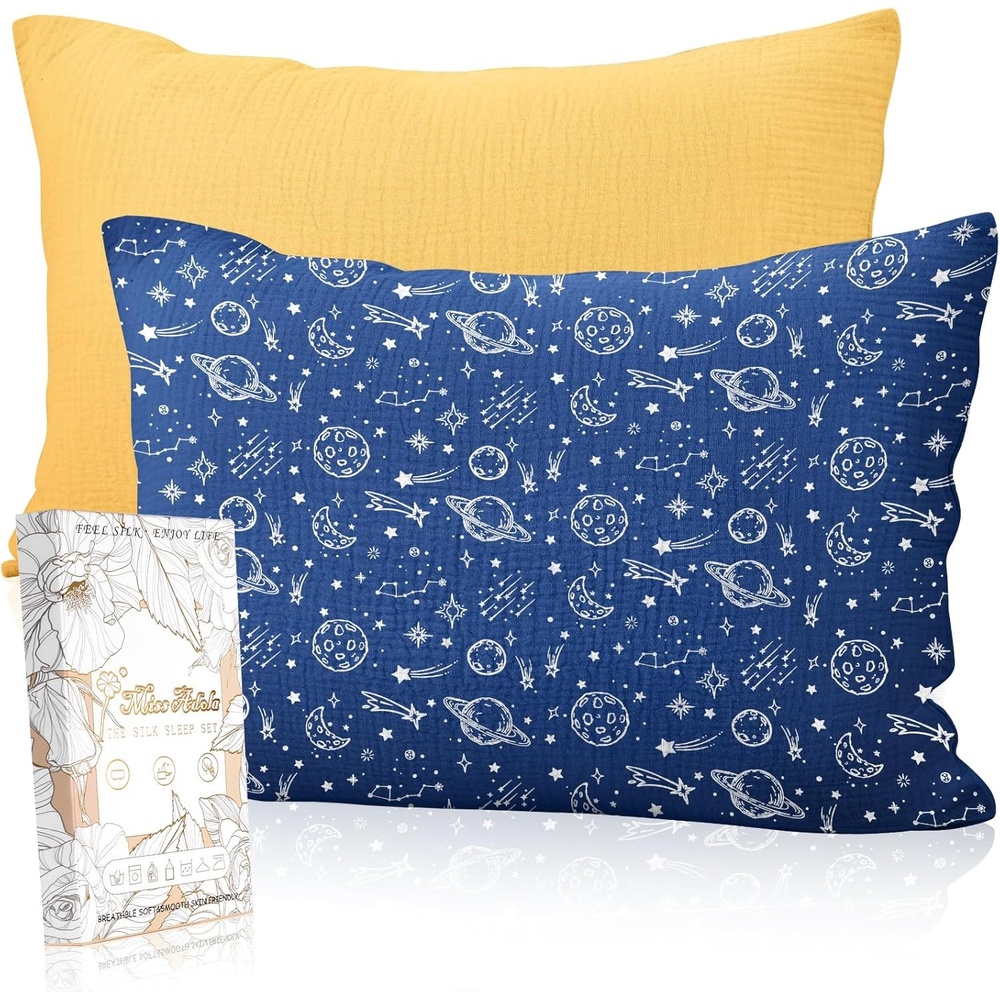image:imageMiss Adola UltraSoft Cotton Toddler Pillowcase Set of 2 13x18 Breathable Kids Pillow Cases for Sensitive Skin Cute Cartoon with Envelope Closure for Baby Boys Girls Mermaids amp Sky BlueStar Lines