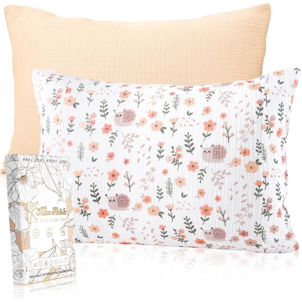 image:imageMiss Adola UltraSoft Cotton Toddler Pillowcase Set of 2 13x18 Breathable Kids Pillow Cases for Sensitive Skin Cute Cartoon with Envelope Closure for Baby Boys Girls Mermaids amp Sky BlueSnail PK Flower
