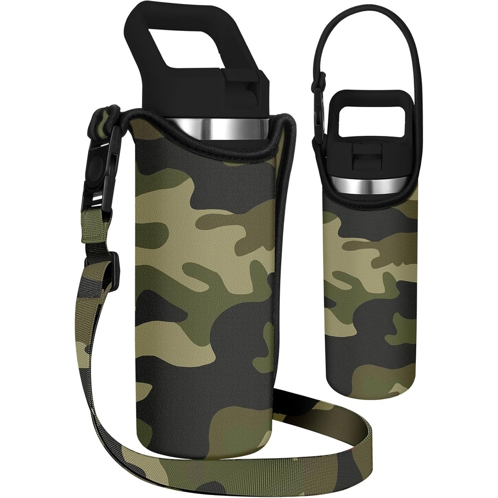image:imageMiss Adola Water Bottle Carrier with Strap Handheld Kids Water Bottle Holder for 1016 oz 1420 oz Cute Cartoon Design Neoprene Crossbody Bottle Sling Bag for Boys GirlsGreen Camo