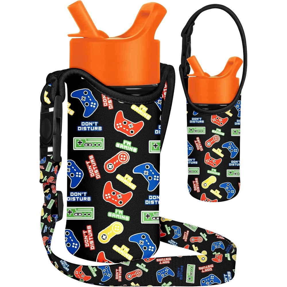 image:imageMiss Adola Water Bottle Carrier with Strap Handheld Kids Water Bottle Holder for 1016 oz Cute Cartoon Design Neoprene Crossbody Bottle Sling Bag for Boys for Insulated Drink Bottle Colorful Game