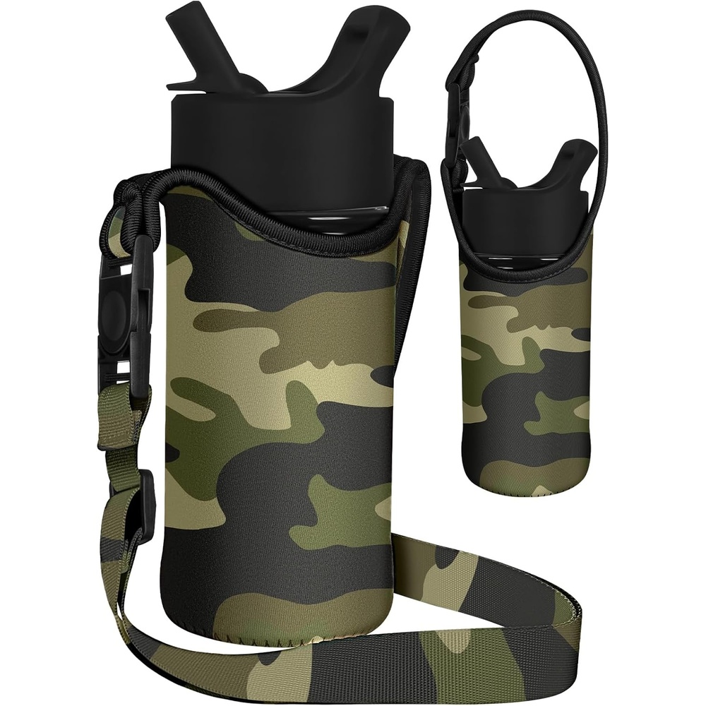 image:imageMiss Adola Water Bottle Carrier with Strap Handheld Kids Water Bottle Holder for 1016 oz Cute Cartoon Design Neoprene Crossbody Sling Bag for Boys Girls for Insulated Drink Bottle GN Camo
