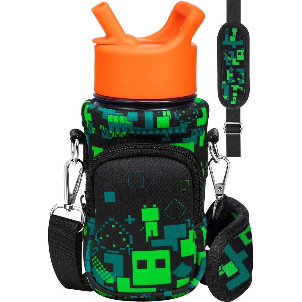 image:imageMiss Adola Water Bottle Carrier with Strap Insulated Kids Water Bottle Holder for Boys Girls Bottle Bag for 1018OzGreen World
