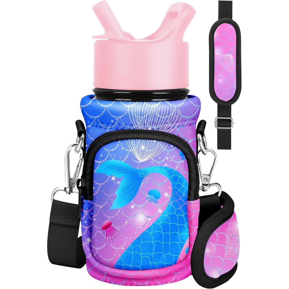 image:imageMiss Adola Water Bottle Carrier with Strap Insulated Kids Water Bottle Holder for Boys Girls Bottle Bag for 1018OzPurple Fishtail