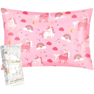image:imageMiss Adola 1Pc Silk Pillowcase for Kids  30x20 Queen 19 Momme Mulberry Silk Pillow Case with Hidden Zipper for Hair and Skin Cute Cartoon for Toddlers Teens Boys Girls Pink Girl ShadowRainbow Unicorn
