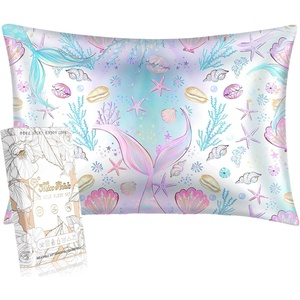 image:imageMiss Adola 1Pc Silk Pillowcase for Kids  30x20 Queen 19 Momme Mulberry Silk Pillow Case with Hidden Zipper for Hair and Skin Cute Cartoon for Toddlers Teens Boys Girls Pink Girl ShadowFish Tail