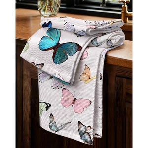 image:imageMiss Adola 2pcs Waffle Kitchen Towels  16x26 Inch Cotton Waffle Weave Dish Cloths Set of 2 with Hanging Loop Absorbent Hand Tea Towels Fruits Design for Housewarming Gift CitrusMorpho Butterfly
