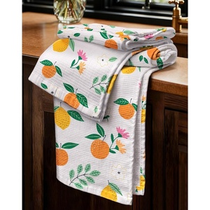 image:imageMiss Adola 2pcs Waffle Kitchen Towels  16x26 Inch Cotton Waffle Weave Dish Cloths Set of 2 with Hanging Loop Absorbent Hand Tea Towels Fruits Design for Housewarming Gift CitrusCitrus