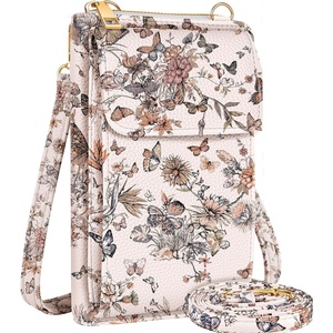 image:imageMiss Adola Cell Phone Purse Crossbody Bags for Women  Cute Design Leather Cellphone Bag Small Cross Body Bags Purses Wallet Trendy Aesthetic Pouch with Adjustable Strap for iPhone Black FlowerButterfly Flower