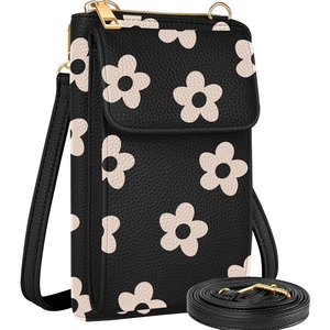 image:imageMiss Adola Cell Phone Purse Crossbody Bags for Women  Cute Design Leather Cellphone Bag Small Cross Body Bags Purses Wallet Trendy Aesthetic Pouch with Adjustable Strap for iPhone Black FlowerBlack Flower