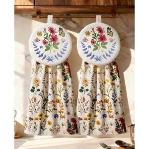 image:imageMiss Adola Cotton Hanging Hand Towels  2pcs Hand Drying Towels for Kitchen Bathroom with Hanging Loop Cute Decorative Soft Terry Cloth Kitchen Towel with Strawberry Design for Housewarming GiftsVintage Flower