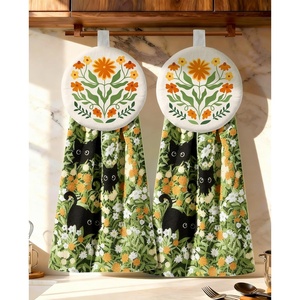 image:imageMiss Adola Cotton Hanging Hand Towels  2pcs Hand Drying Towels for Kitchen Bathroom with Hanging Loop Cute Decorative Soft Terry Cloth Kitchen Towel with Strawberry Design for Housewarming GiftsPlayful Cats