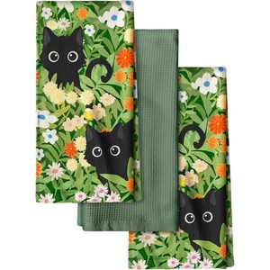 image:imageMiss Adola Cotton Kitchen Towels Set of 2  Cute Design 1626 Inch Dish Towels for Kitchen with Hanging Loop Beige Flower Quick Dry Hand Towels Soft amp Absorbent Decorative Terry Cloth Tea TowelsBlack Cat