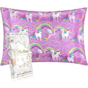 image:imageMiss Adola Kids Silk Pillowcase  1Pc Queen Size 30 x 20 Inches 19 Momme Mulberry Silk Pillow Case with Hidden Zipper for Toddlers Teens Girls Boys Hair and Skin Strawberry CatRainbow Unicorn