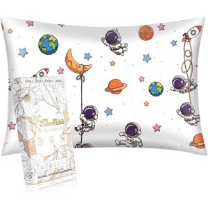image:imageMiss Adola Kids Silk Pillowcase  1Pc Queen Size 30 x 20 Inches 19 Momme Mulberry Silk Pillow Case with Hidden Zipper for Toddlers Teens Girls Boys Hair and Skin Strawberry CatWhite Astronaut