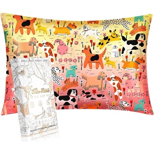 image:imageMiss Adola Kids Silk Pillowcase  1Pc Queen Size 30 x 20 Inches 19 Momme Mulberry Silk Pillow Case with Hidden Zipper for Toddlers Teens Girls Boys Hair and Skin Strawberry CatPuppy Series