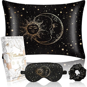 image:imageMiss Adola Mulberry Silk Pillowcase Set  1 Pc Silk Pillowcase with Eye Mask amp Scrunchie Soft Standard 20x26 Pillow Case for Hair and Skin Sleeping Gift for Women Blush PinkBlack Sun Moon