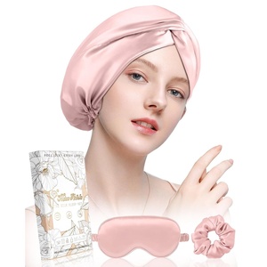 image:imageMiss Adola Silk Bonnet for Women  Mulberry Silk Sleep Cap for Hair Care with Eye Mask amp Scrunchie 19 Momme Night Cap Sleeping Set with Elastic Stay On Head Light PkLight Pink