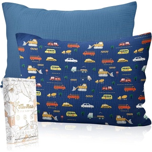 image:imageMiss Adola UltraSoft Cotton Toddler Pillowcase Set of 2 13x18 Breathable Kids Pillow Cases for Sensitive Skin Cute Cartoon with Envelope Closure for Baby Boys Girls Mermaids amp Sky BlueCar