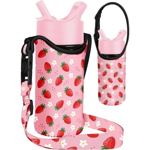 image:imageMiss Adola Water Bottle Carrier with Strap  Handheld Kids Water Bottle Holder for 1016 oz  1420 oz Cute Cartoon Design Neoprene Crossbody Bottle Sling Bag for Boys GirlsStrawberry
