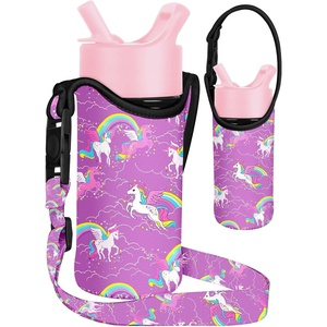 image:imageMiss Adola Water Bottle Carrier with Strap  Handheld Kids Water Bottle Holder for 1016 oz  1420 oz Cute Cartoon Design Neoprene Crossbody Bottle Sling Bag for Boys GirlsPurple Unicorn