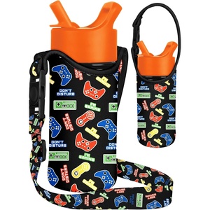 image:imageMiss Adola Water Bottle Carrier with Strap  Handheld Kids Water Bottle Holder for 1016 oz Cute Cartoon Design Neoprene Crossbody Bottle Sling Bag for Boys for Insulated Drink Bottle Colorful Game