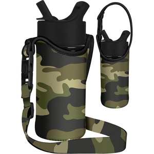image:imageMiss Adola Water Bottle Carrier with Strap  Handheld Kids Water Bottle Holder for 1016 oz Cute Cartoon Design Neoprene Crossbody Sling Bag for Boys Girls for Insulated Drink Bottle GN Camo