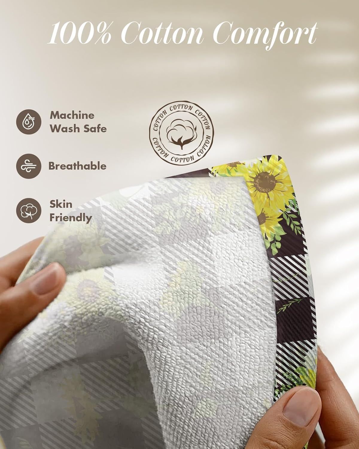 image:imageMiss Adola 270 GSM Cotton Kitchen Towels Oven Mitt and Pot Holder 4 Pack Kitchen Decor and Accessories Set Cute Farmhouse Boho Quilted Lining Heat Resistant Set with Hanging Loop Black MushroomPlaid Sunflower