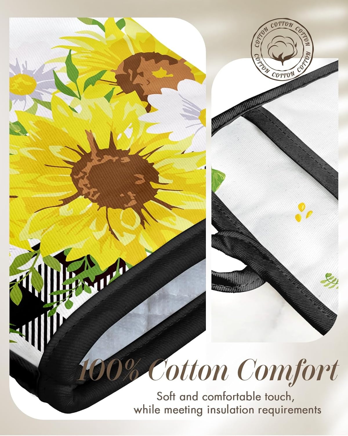 image:imageMiss Adola Cotton Oven Mitts and Pot Holders Sets Quilted Lining Heat Resistant 4 Pieces Set with Hanging Loop Cute Farmhouse Boho Spring Kitchen Decor and Accessories Plaid SunflowerPlaid Sunflower