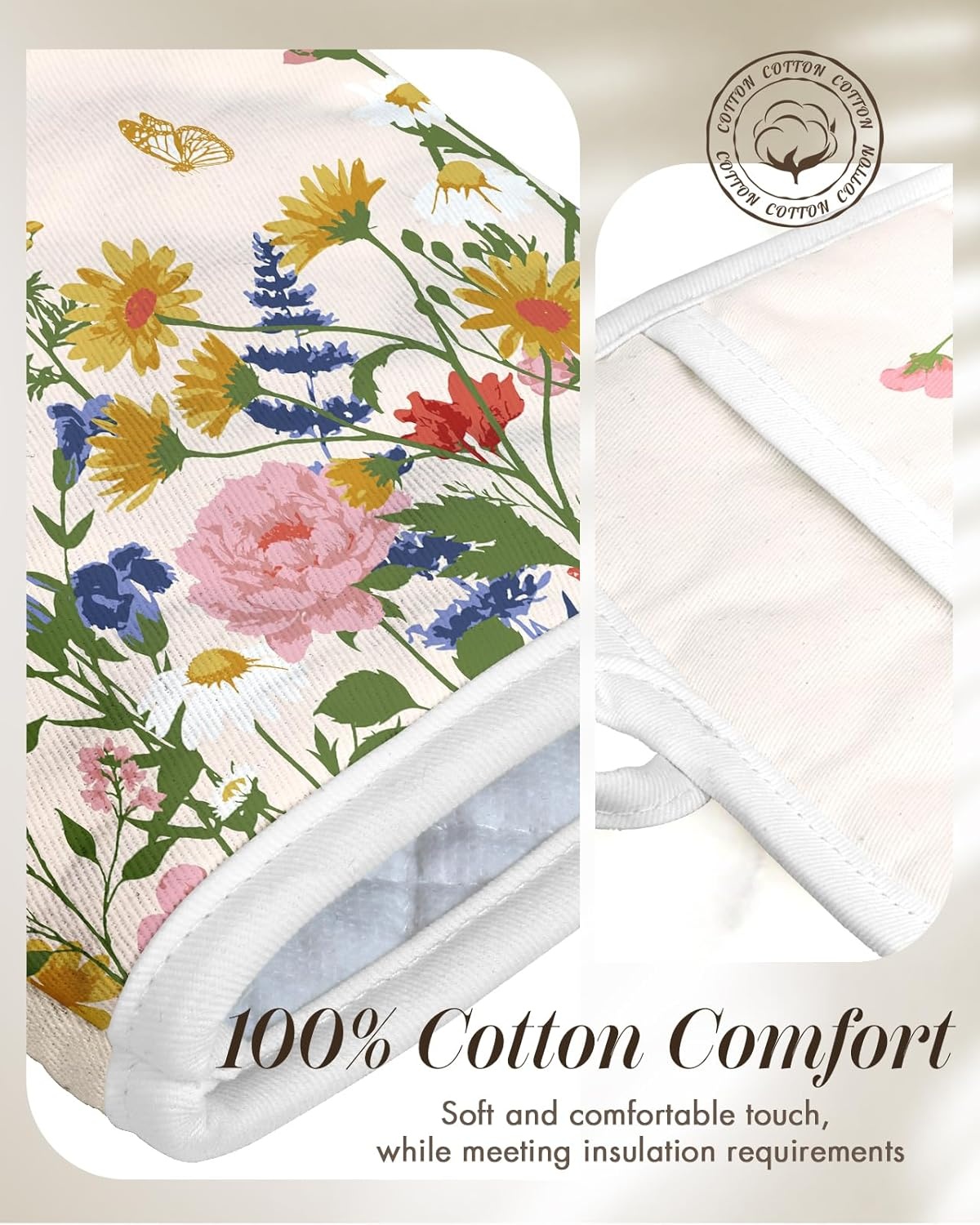 image:imageMiss Adola Cotton Oven Mitts and Pot Holders Sets Quilted Lining Heat Resistant 4 Pieces Set with Hanging Loop Cute Farmhouse Boho Spring Kitchen Decor and Accessories Plaid SunflowerRetro Flower