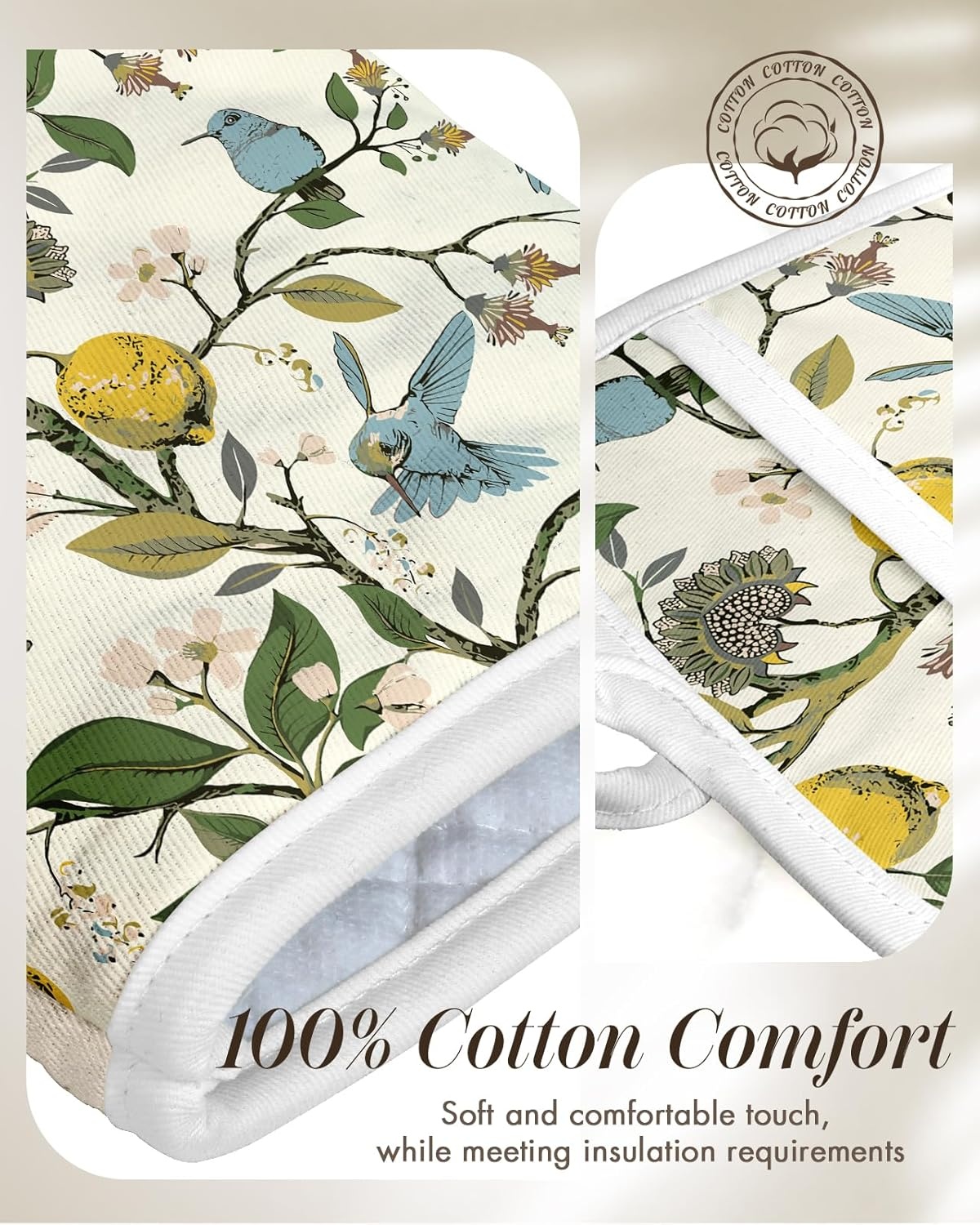 image:imageMiss Adola Cotton Oven Mitts and Pot Holders Sets Quilted Lining Heat Resistant 4 Pieces Set with Hanging Loop Cute Farmhouse Boho Spring Kitchen Decor and Accessories Plaid SunflowerLemon Bird