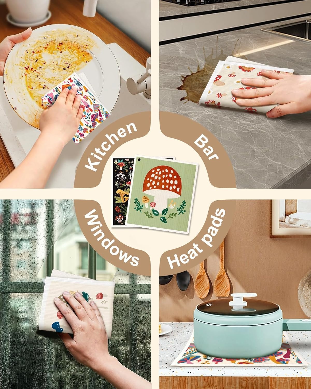 image:imageMiss Adola Swedish Dishcloths for Kitchen with Hooks Reusable Dish Cloths for Washing Dishes Fast Drying Cute Fun 5 Pack Swedish Dish Towels Washable Cleaning Sponge Blue GeometricalSwamm Series