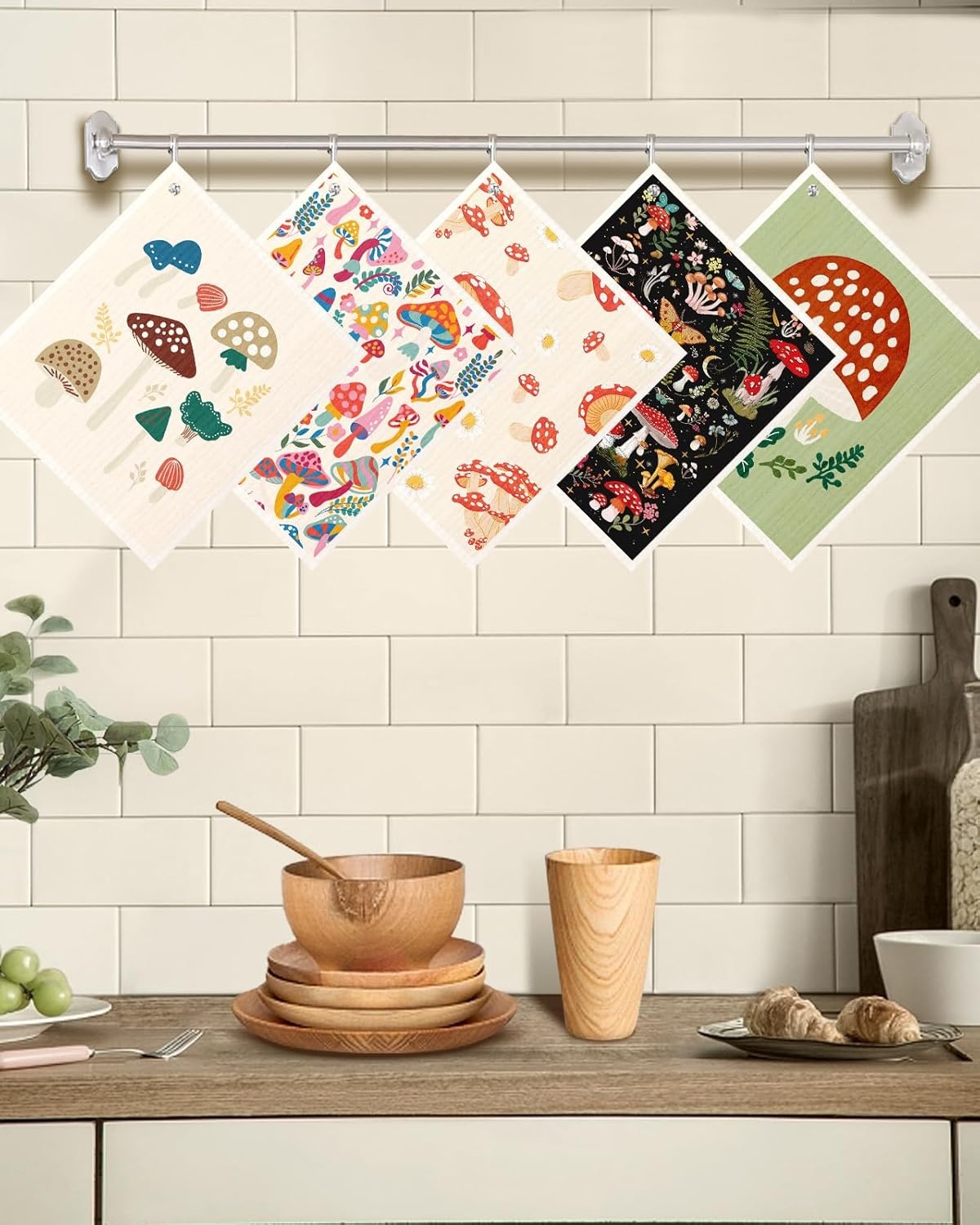 image:imageMiss Adola Swedish Dishcloths for Kitchen with Hooks Reusable Dish Cloths for Washing Dishes Fast Drying Cute Fun 5 Pack Swedish Dish Towels Washable Cleaning Sponge Blue GeometricalSwamm Series