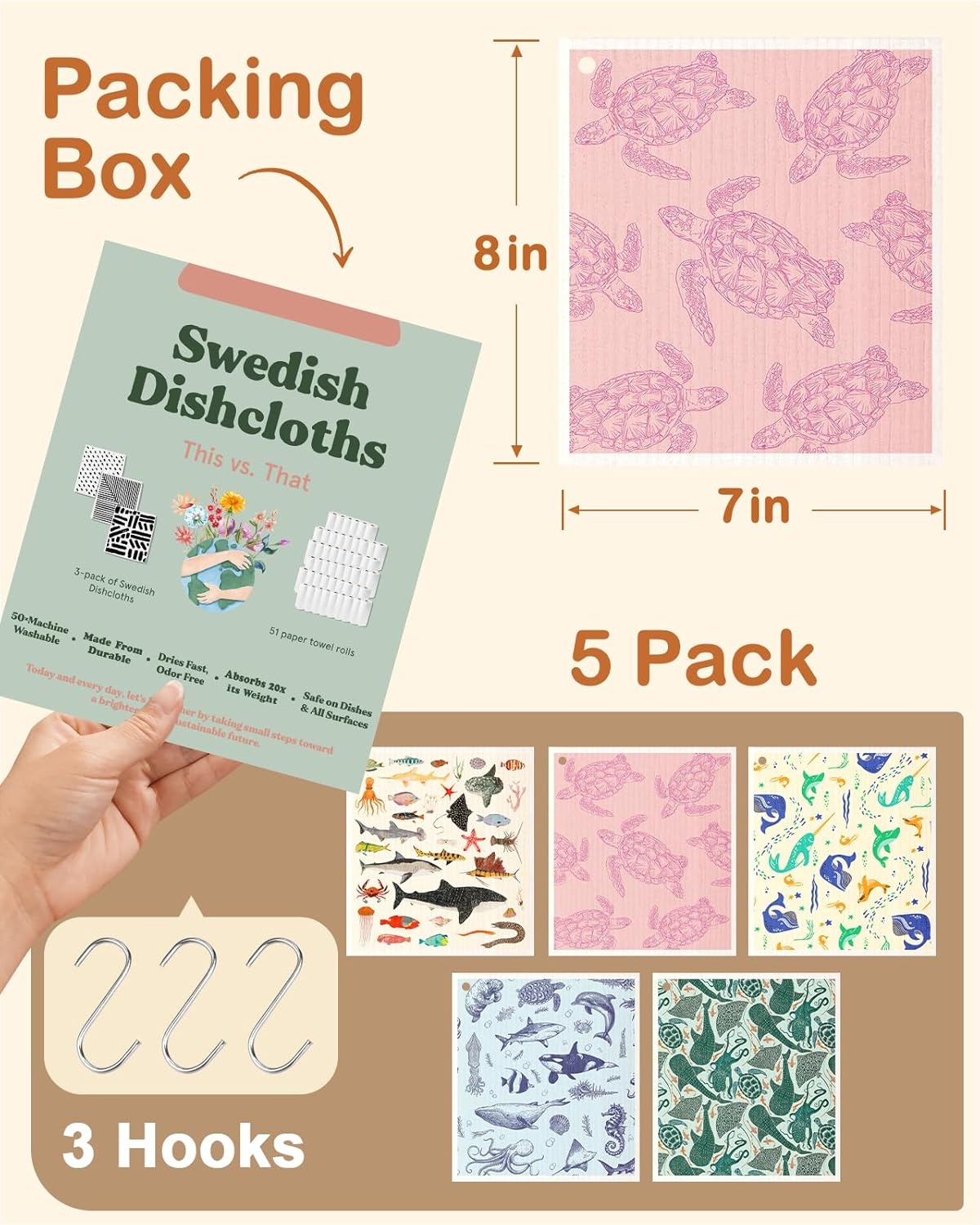 image:imageMiss Adola Swedish Dishcloths for Kitchen with Hooks Reusable Dish Cloths for Washing Dishes Fast Drying Cute Fun 5 Pack Swedish Dish Towels Washable Cleaning Sponge Blue GeometricalDeep Sea Fish