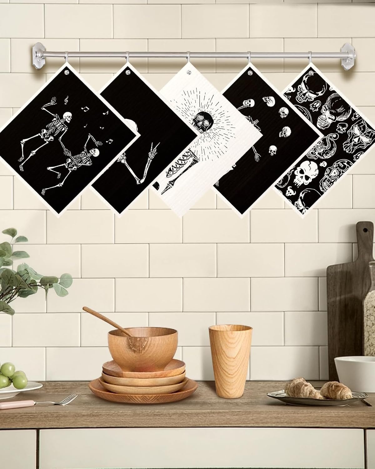 image:imageMiss Adola Swedish Dishcloths for Kitchen with Hooks Reusable Dish Cloths for Washing Dishes Fast Drying Cute Fun 5 Pack Swedish Dish Towels Washable Cleaning Sponge Blue GeometricalDancing Skeleton