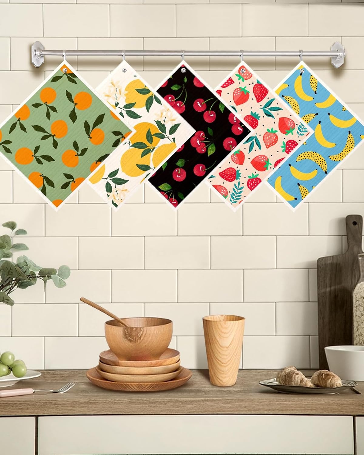 image:imageMiss Adola Swedish Dishcloths for Kitchen with Hooks Reusable Dish Cloths for Washing Dishes Fast Drying Cute Fun 5 Pack Swedish Dish Towels Washable Cleaning Sponge Blue GeometricalFruit