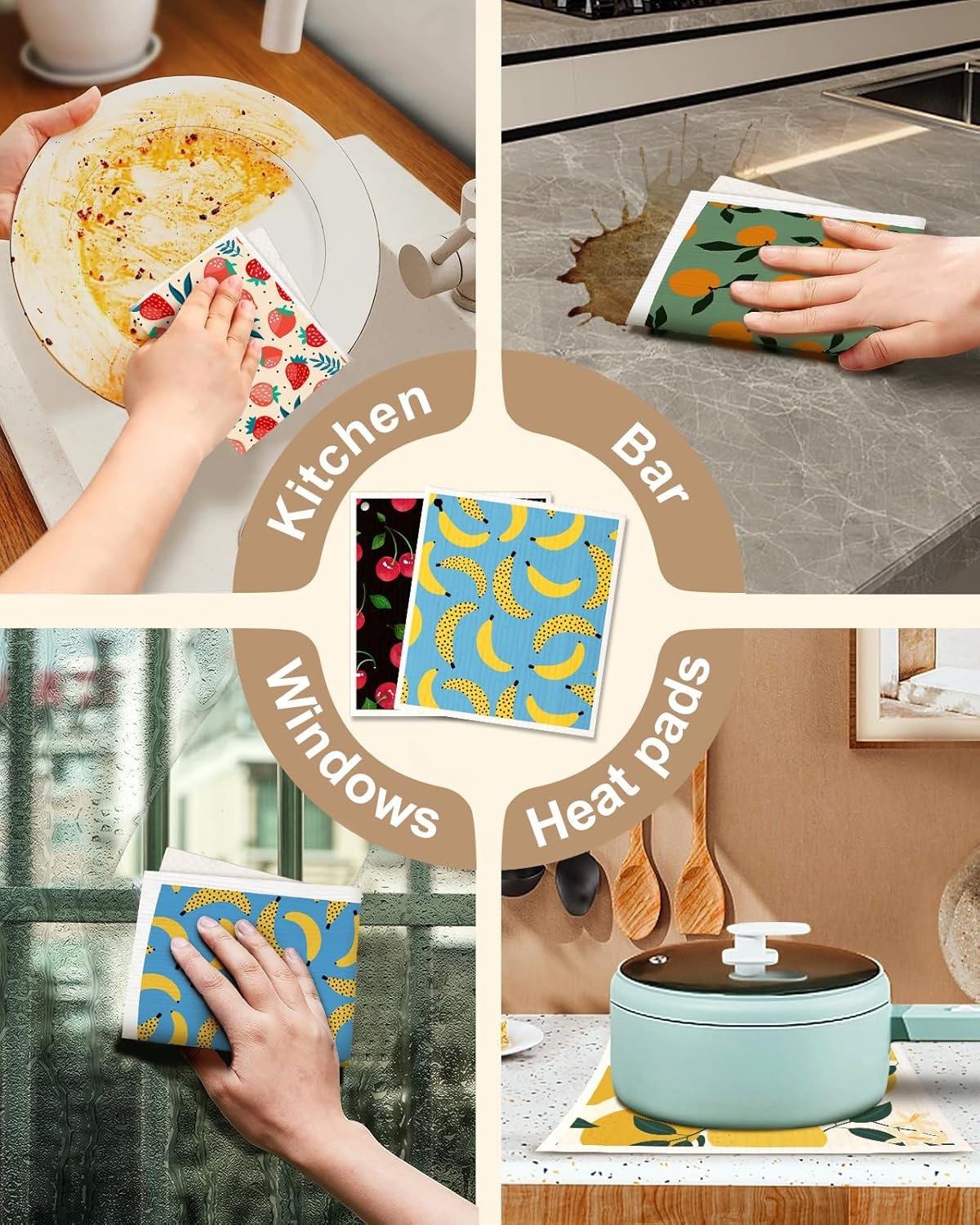 image:imageMiss Adola Swedish Dishcloths for Kitchen with Hooks Reusable Dish Cloths for Washing Dishes Fast Drying Cute Fun 5 Pack Swedish Dish Towels Washable Cleaning Sponge Blue GeometricalFruit
