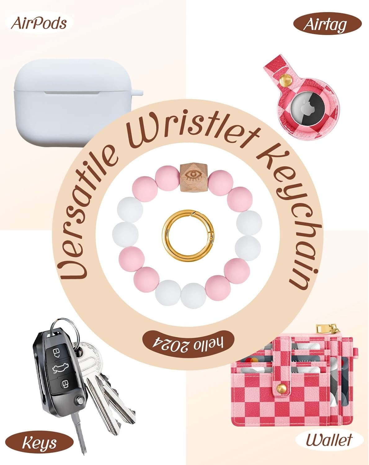 image:imageMiss Adola Wallet Keychain Wristlet for Women with AirTag Holder Cute Design Credit Card Holder Wallets Key Chain Ring Slim Small RFID Air Tag Coin Pocket Purse for Ladies Teen GirlsPk GridPk Grid
