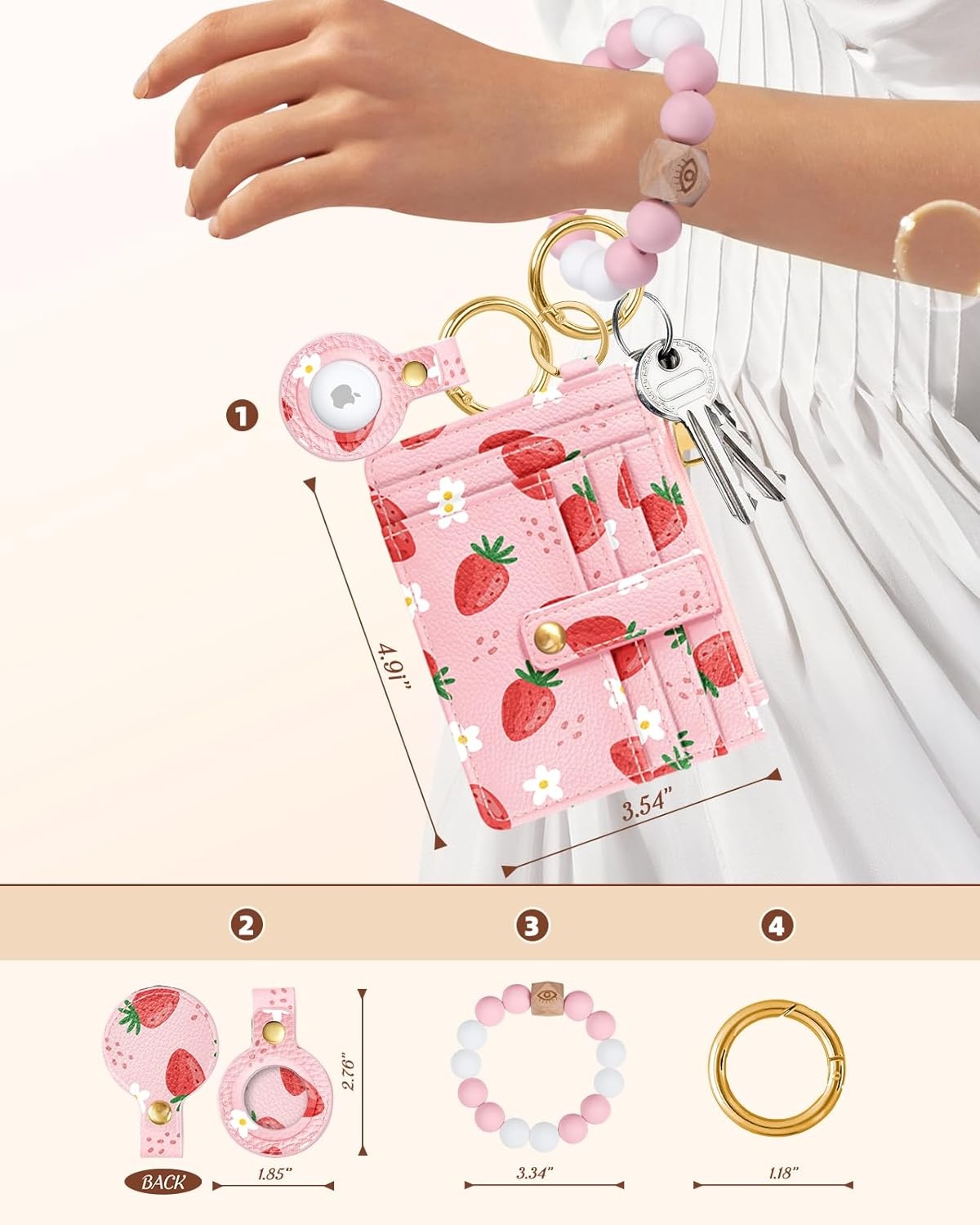 image:imageMiss Adola Wallet Keychain Wristlet for Women with AirTag Holder Cute Design Credit Card Holder Wallets Key Chain Ring Slim Small RFID Air Tag Coin Pocket Purse for Ladies Teen GirlsPk GridStrawberry