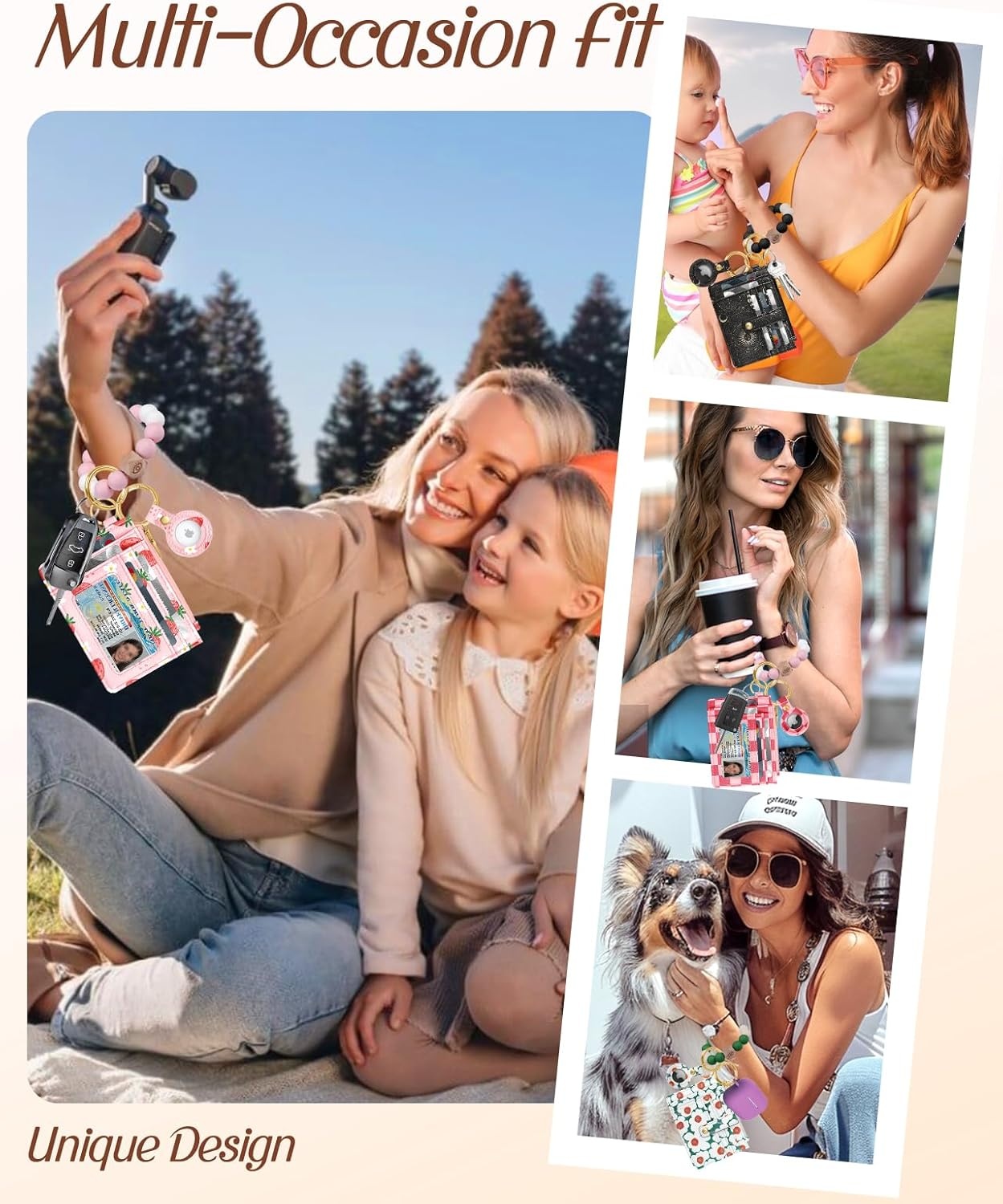 image:imageMiss Adola Wallet Keychain Wristlet for Women with AirTag Holder Cute Design Credit Card Holder Wallets Key Chain Ring Slim Small RFID Air Tag Coin Pocket Purse for Ladies Teen GirlsPk GridStrawberry