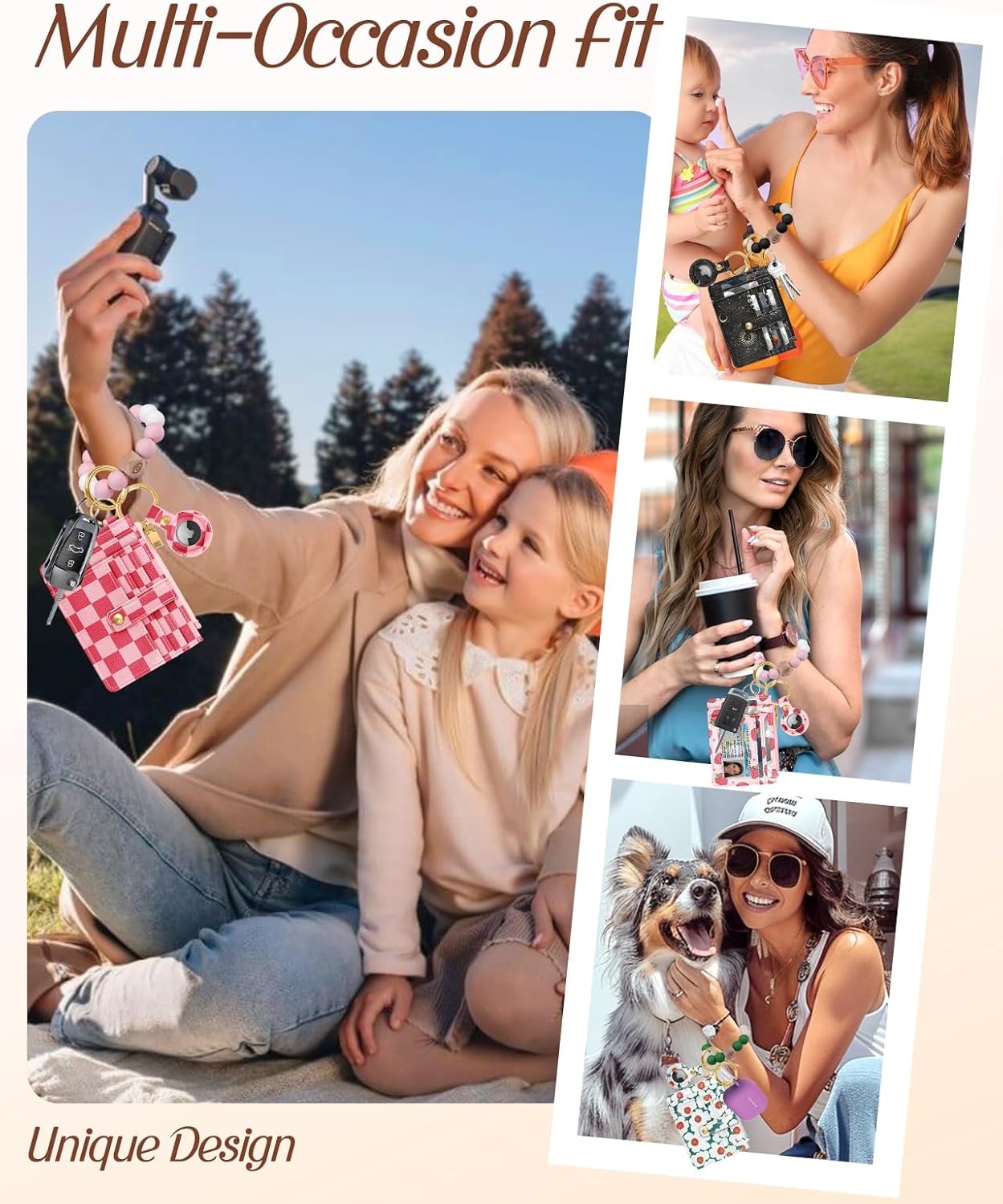 image:imageMiss Adola Wallet Keychain Wristlet for Women with AirTag Holder Cute Design Credit Card Holder Wallets Key Chain Ring Slim Small RFID Air Tag Coin Pocket Purse for Ladies Teen GirlsPk GridPk Grid