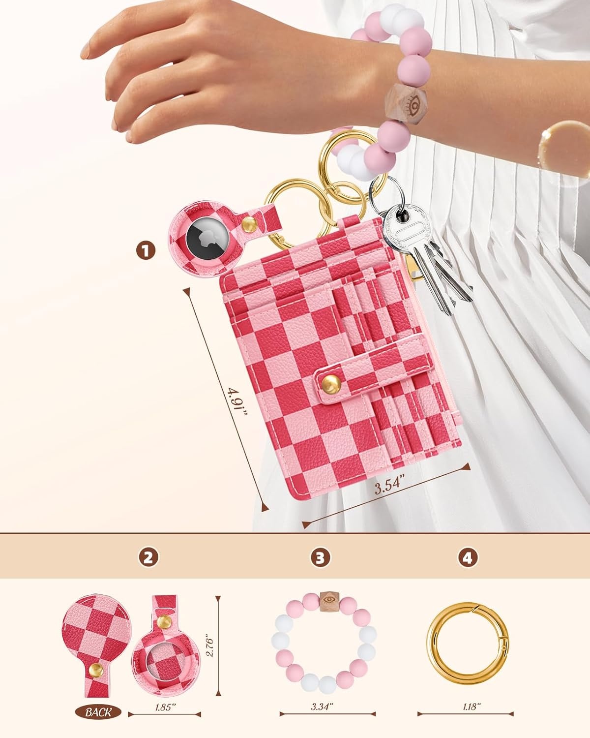 image:imageMiss Adola Wallet Keychain Wristlet for Women with AirTag Holder Cute Design Credit Card Holder Wallets Key Chain Ring Slim Small RFID Air Tag Coin Pocket Purse for Ladies Teen GirlsPk GridPk Grid