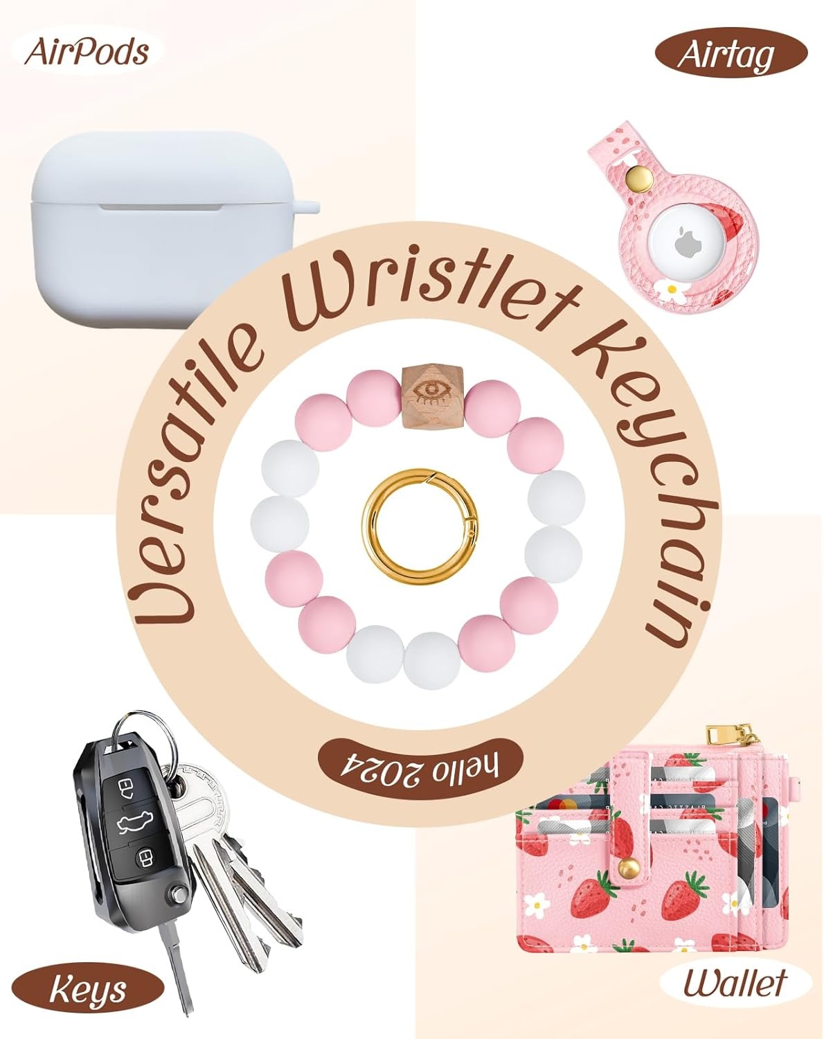 image:imageMiss Adola Wallet Keychain Wristlet for Women with AirTag Holder Cute Design Credit Card Holder Wallets Key Chain Ring Slim Small RFID Air Tag Coin Pocket Purse for Ladies Teen GirlsPk GridStrawberry