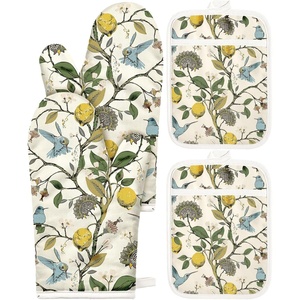 image:imageMiss Adola Cotton Oven Mitts and Pot Holders Sets  Quilted Lining Heat Resistant 4 Pieces Set with Hanging Loop Cute Farmhouse Boho Spring Kitchen Decor and Accessories Plaid SunflowerLemon Bird