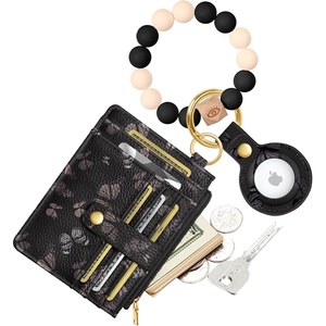 image:imageMiss Adola Wallet Keychain Wristlet for Women with AirTag Holder  Cute Design Credit Card Holder Wallets Key Chain Ring Slim Small RFID Air Tag Coin Pocket Purse for Ladies Teen GirlsPk GridBlack Butterfly