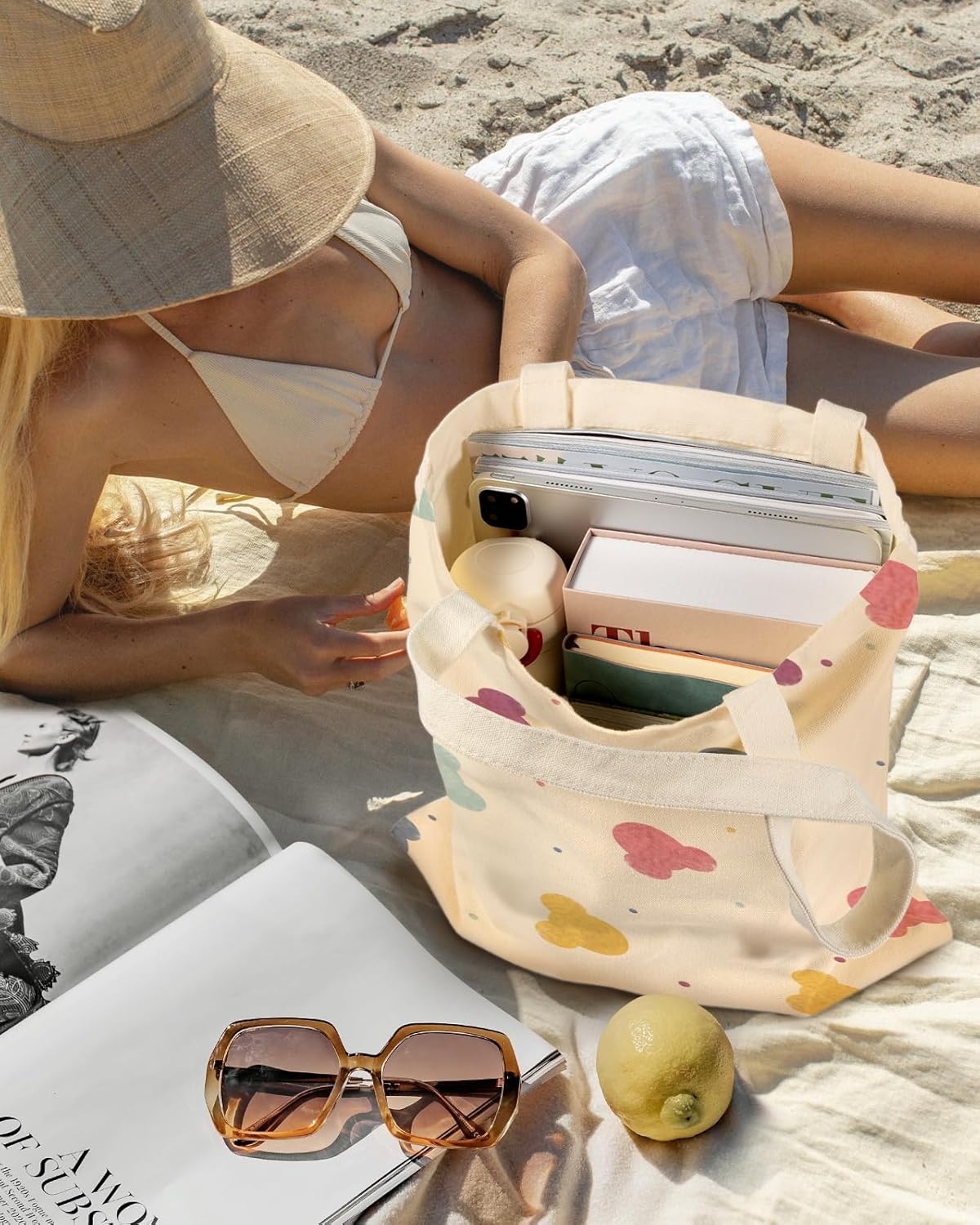 image:imageMiss Adola Aesthetic Canvas Tote Bag Reusable Shoulder Tote Bag for Women Lady Casual Vacation Shopping Work GymBear