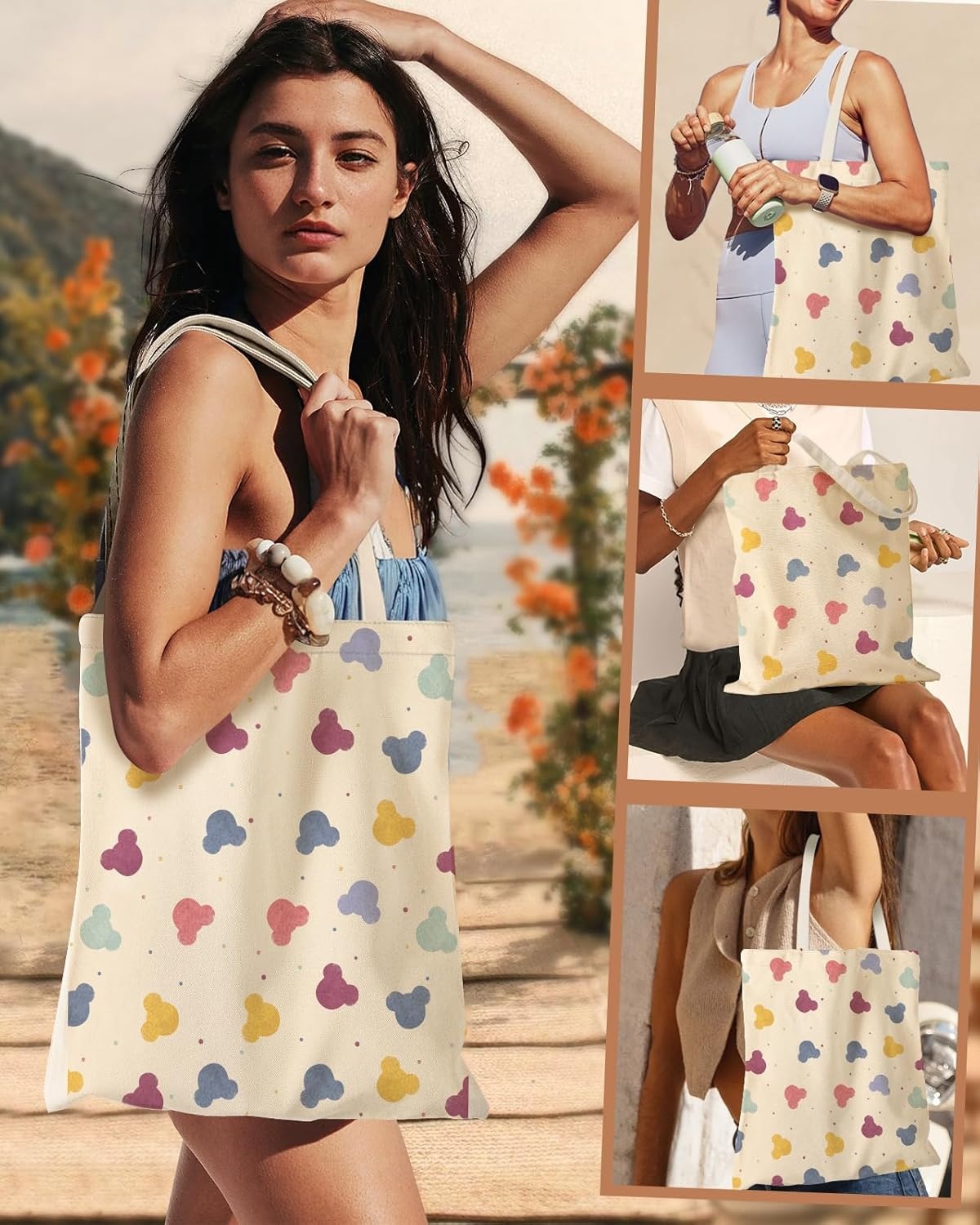 image:imageMiss Adola Aesthetic Canvas Tote Bag Reusable Shoulder Tote Bag for Women Lady Casual Vacation Shopping Work GymBear