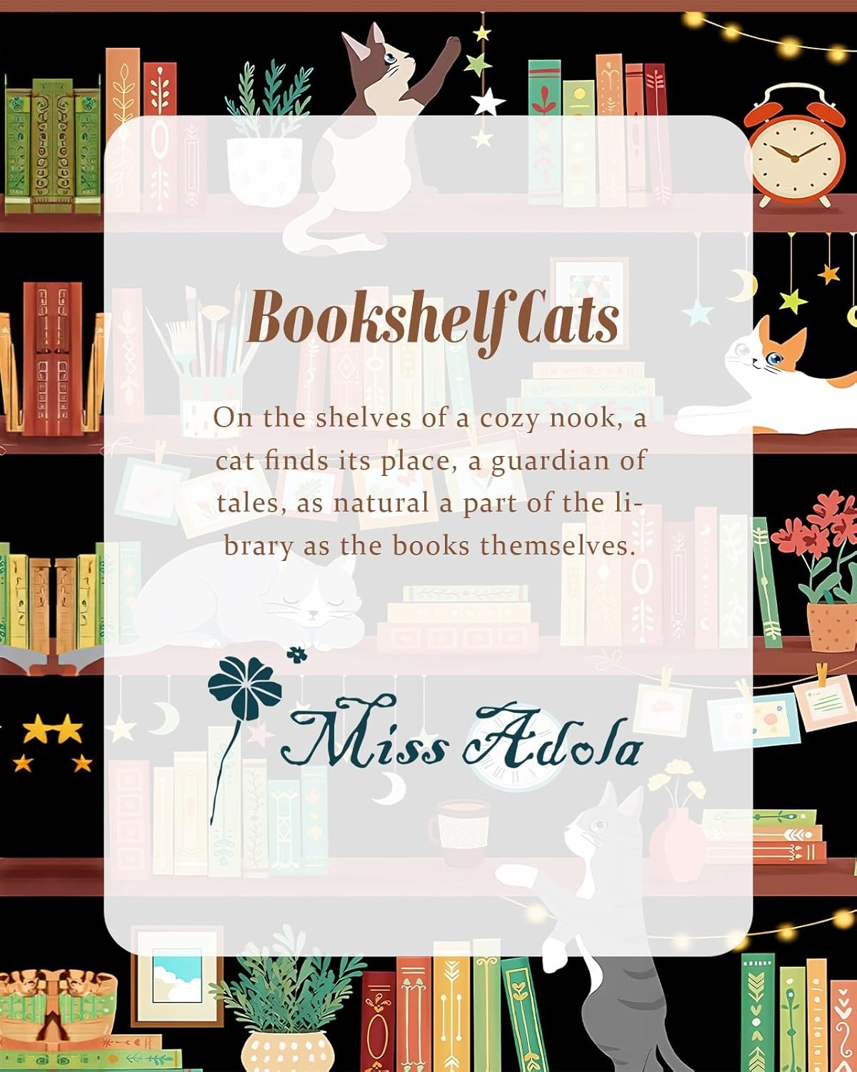 image:imageMiss Adola Aesthetic Canvas Tote Bag Reusable Shoulder Tote Bag for Women Lady Casual Vacation Shopping Work GymBookshelf Cats